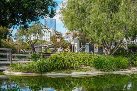 Seaport Village, waterfront shopping and dining complex adjacent to San Diego Bay in downtown San Diego, famous travel tourist attraction. California. USA.のeditorial素材