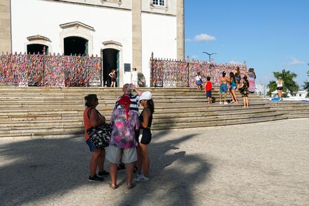 Igreja de Nosso Senhor do Bonfim, a catholic church located in Salvador, Bahia in Brazil. Famous touristic place where people make wishes while tie the ribbons in front of the church. February 22nd, 2019のeditorial素材