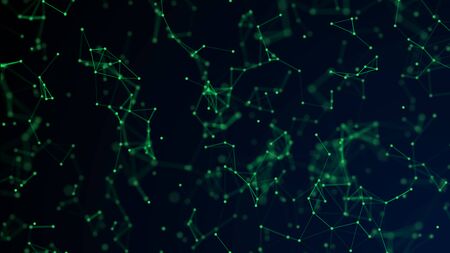 Abstract green digital background with cybernetic particles, geometric background with triangular...