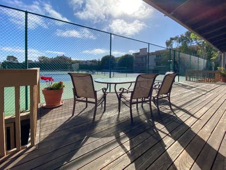 Tennis court inside typical condo community tennis club in San Diego, California, USA, April 3rd,...