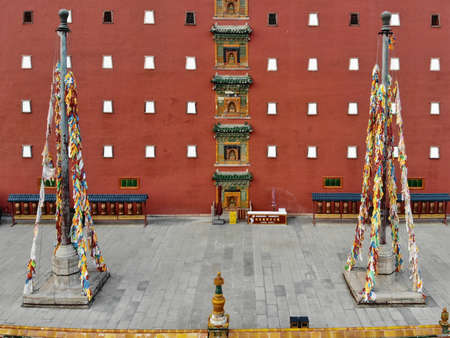 Aerial view of The Putuo Zongcheng Buddhist Temple, one of the Eight Outer Temples of Chengde, built...