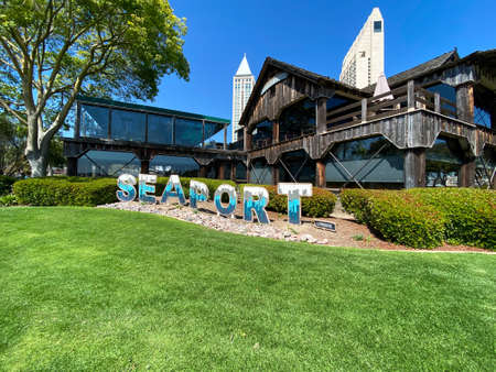 Seaport Village, waterfront shopping and dining complex adjacent to San Diego Bay in downtown San Diego, famous travel tourist attraction. California. USA.のeditorial素材
