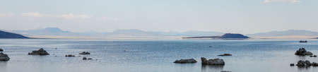 Panoramic view of Mono Lake during colorful sunset, Mono County, California, USAの写真素材