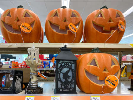 CVS store aisle with Halloween decorations and products. San Diego, California, USA. October 19th, 2020のeditorial素材