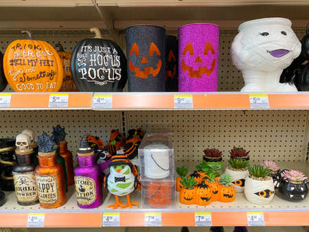 CVS store aisle with Halloween decorations and products. San Diego, California, USA. October 19th, 2020のeditorial素材