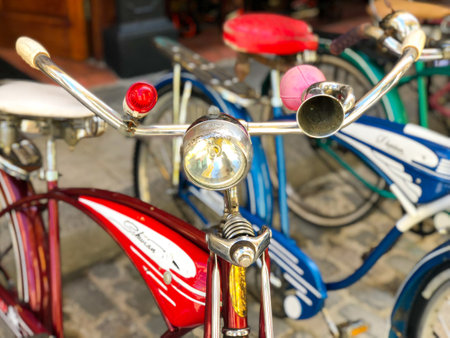 Old style colorful bicycles parked in the center of old Havana, Cuba. Bike parked in the historic old part of Havana. November 18th, 2020のeditorial素材