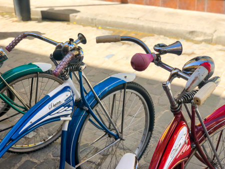 Old style colorful bicycles parked in the center of old Havana, Cuba. Bike parked in the historic old part of Havana. November 18th, 2020のeditorial素材