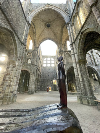 Sculpture from the artist Jean-Michel Folon in the Abbey of Villers-La-Ville, Walloon Brabant,...
