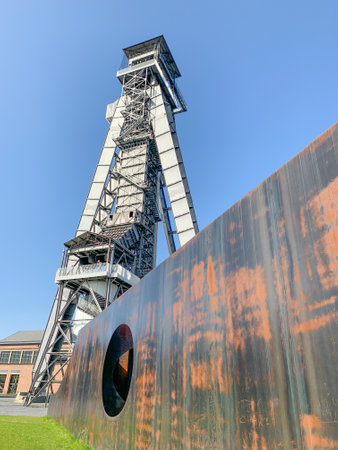 C mine, Industrial museum and cultural center based in an old coal-mining complex with underground tours. Genk, Belgium. December 12th, 2020.のeditorial素材