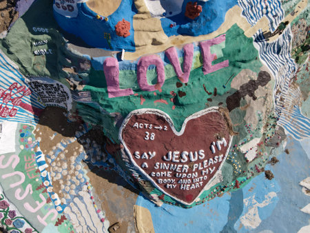 Aerial view of Salvation Mountain, Leonards tribute to God and his gift to the world with its simple yet powerful message, God Is Love. Niland, California , USA. January 16th, 2020のeditorial素材