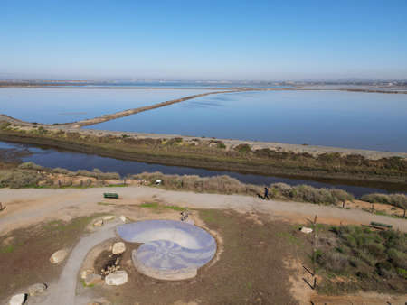 Aerial view of Otay River and San Diego Bay National Refuge from Imperial Beach, San Diego, California, USAの写真素材