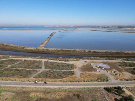 Aerial view of Otay River and San Diego Bay National Refuge from Imperial Beach, San Diego, California, USAの写真素材