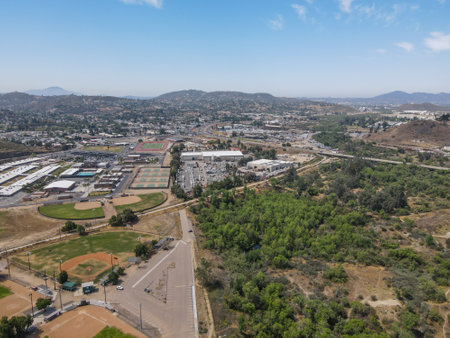 Aerial view of the suburb city of Lakeside, San Diego, Southern California, USA