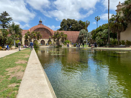 The Botanical Building with water pond in the foreground, Balboa Park, San Diego, USA. May 24th, 2021のeditorial素材