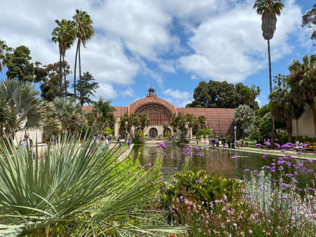 The Botanical Building with water pond in the foreground, Balboa Park, San Diego, USA. May 24th, 2021のeditorial素材