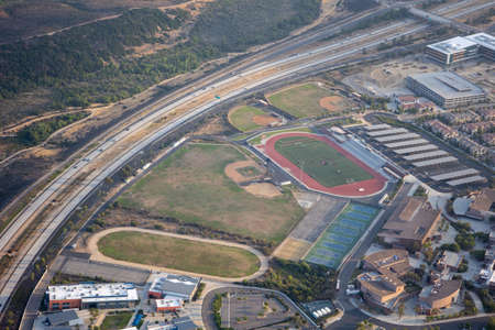 Aerial view of Canyon Crest Academy, public high school in San Diego, California. USA, November...