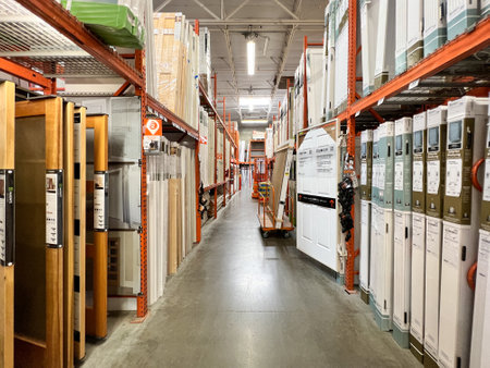 Aisle at The Home Depot hardware store. Home improvement retailer, San Diego, USA, December 05th, 2021
