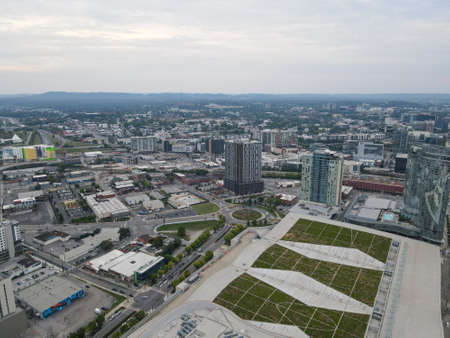 Aerial view of Nashville downtown skyline before sunset, Tennessee, USA. November 11th, 2021のeditorial素材