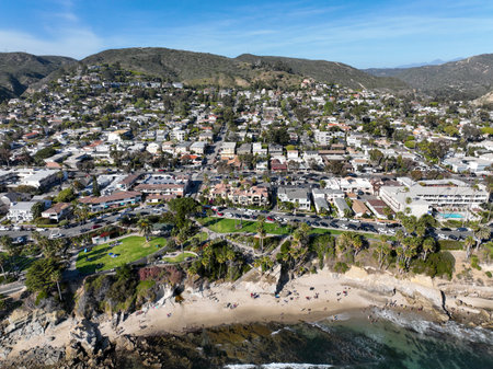 Aerial view of Laguna Beach coastline, Southern California Coastline, USAの写真素材