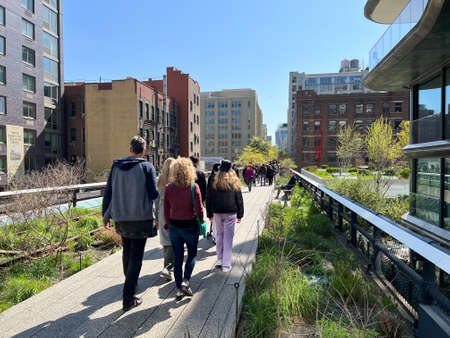 The High Line 1.45 mile long elevated linear park, greenway and rail trail created on a former New York Central Railroad spur on the west side of Manhattan in New York City. USA, April 22nd, 2022のeditorial素材
