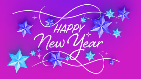 Happy New Year Holidays Background. Festive Winter Holiday Decoration with Snow Flakesの写真素材