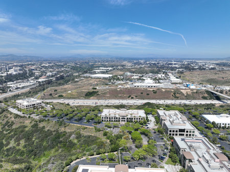 Aerial view of business park with mixed use facility service building and offices in South San Diego, California, USAの写真素材