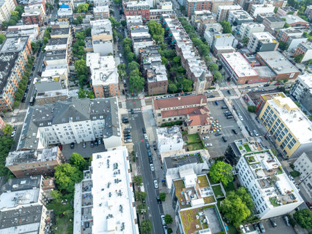Aerial View over Hoboken in New Jersey in USA, Building and house with road.の写真素材