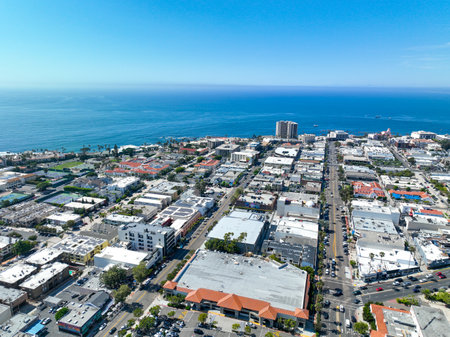Aerial view over La Jolla with ocean in the background, San Diego, California, USAの写真素材