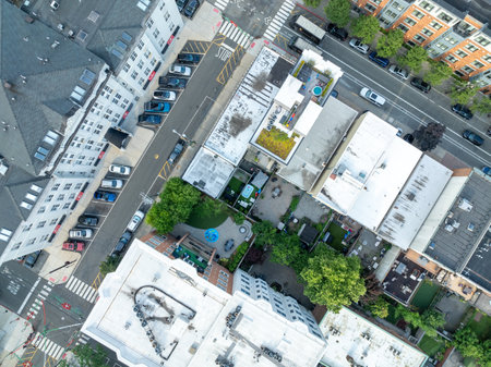 Aerial View of Hoboken and New Jersey Skyline on the backgroundの写真素材