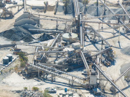 Aerial view of industrial sand and gravel quarry open-pit mining site In San Diego, California, USA
