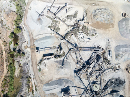Aerial view of industrial sand and gravel quarry open-pit mining site In San Diego, California, USAの写真素材