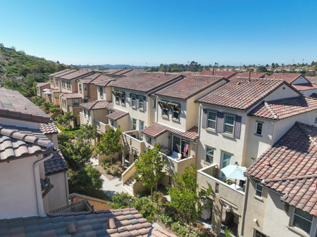 Aerial view of middle class community identical condominium apartment, Oceanside, South California, USA.の写真素材