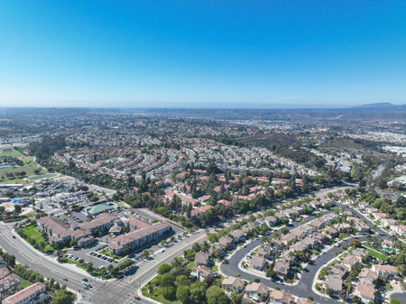 Aerial view of middle class community identical condominium apartment, Oceanside, South California, USA.の写真素材
