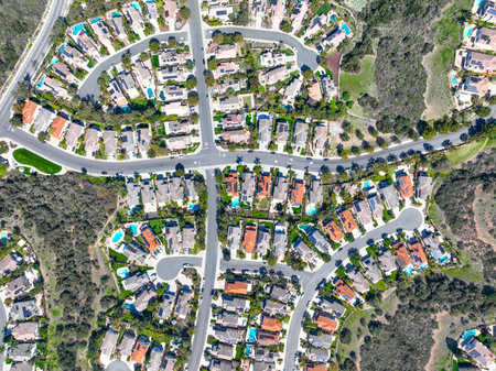 Aerial view houses and large middle class communities in Scripps and Poway in San Diego, South California, USAの写真素材
