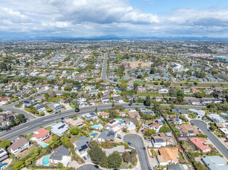 Aerial view of residential urban sprawl in San Diego, South California, USAの写真素材