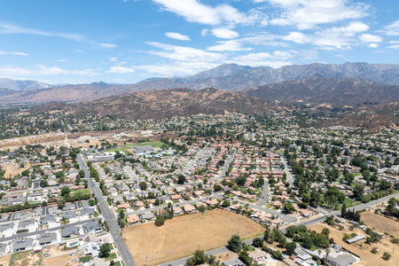Aerial view of Yucaipa city, in San Bernardino County, California, United States. High quality photoの写真素材