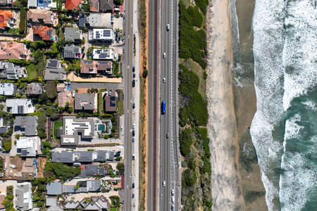 Aerial drone photo of Cardiff with nice house, West Coast of California, Encinitas, United States of...