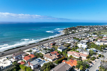 Aerial drone photo of Cardiff with nice house, West Coast of California, Encinitas