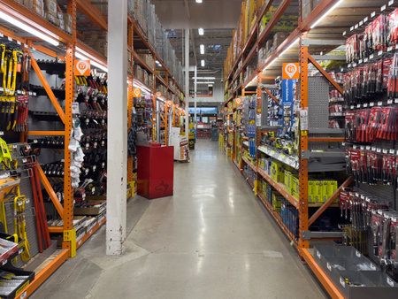 San Diego, California, United States - 08-05-2026: A view looking down a corridor at a local Home Depot store.