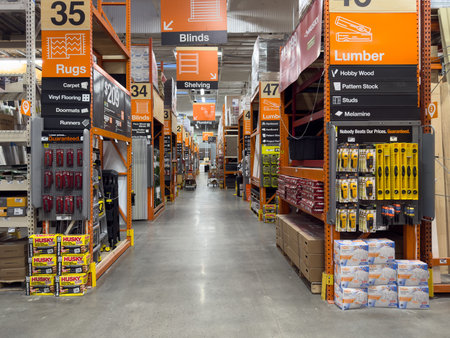 San Diego, California, United States - 08-05-2026: A view looking down a corridor at a local Home Depot store.