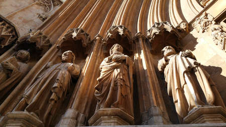 Statues of apostles and prophets in the main door of the cathedral of Tarragona, in Gothic style