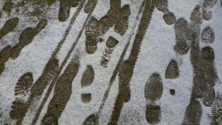 Footprints in the snow.の写真素材