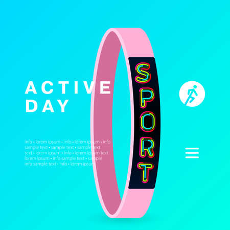 Pink strap watch for sport activity. Modern concept active day. Smartwatch tech interface and fitness tracker. Best used as a poster, advertising for web. Vector illustrationのイラスト素材