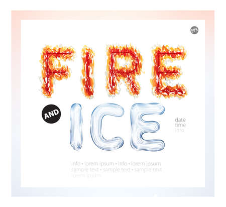 Textured words on a white background. Bright fiery and frozen font. Can be used as banner, poster, advertisement, invitation, or brochure, announcement date, time, info. Vector illustration conceptのイラスト素材