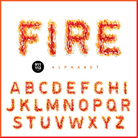 Bright fiery font depicting flame pattern. Universal design, suitable both for holidays, celebratory decorations, posters, banners, parties, festivals and for the warnings, alarms. Vector Illuctrationのイラスト素材