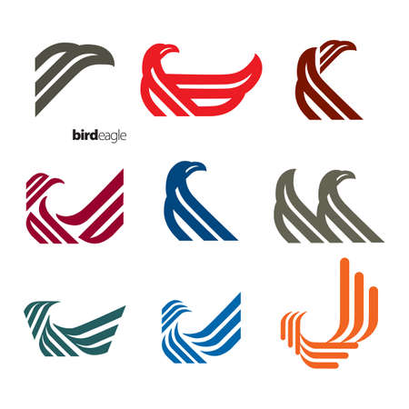 Colourful eagle symbols isolated on a white background.のイラスト素材