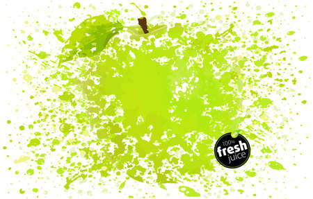 Green apple with splashes. Background with juice spots and sprays. White background vector Illustrationのイラスト素材