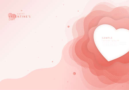 Happy Valentine's Day template abstract liquid shape. Rose on a rose and pastel background. Living coral color, top view. Trendy modern layout design. EPS 10のイラスト素材