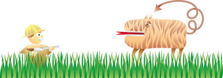 a hunter that found a strange tigerのイラスト素材