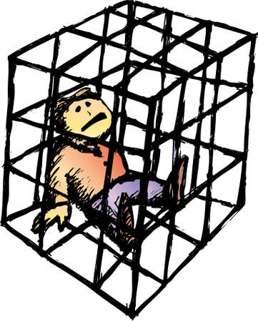 a poor man close into a cageのイラスト素材